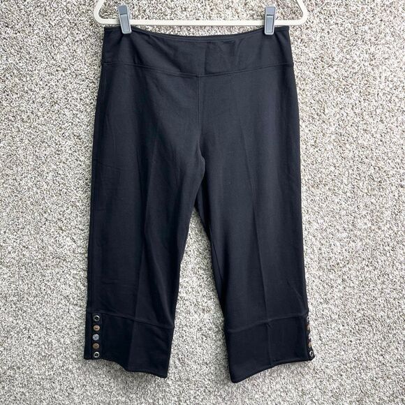 Neon Buddha Pants Women's Medium Black Button Hem Cropped Capri - Picture 1 of 6